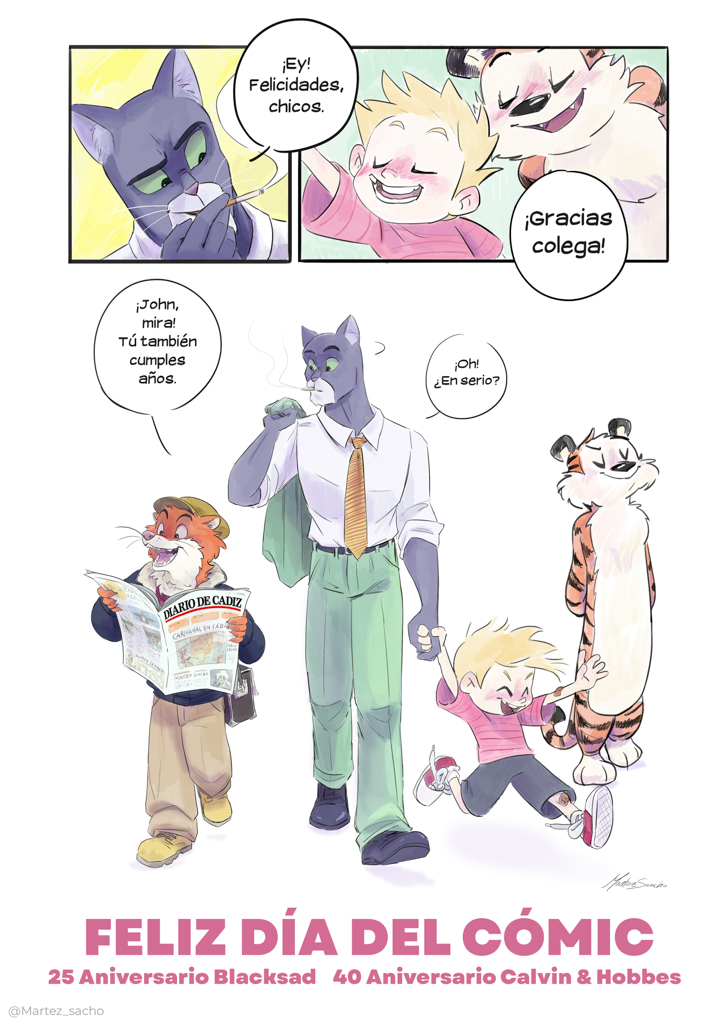 Día del Cómis 2025 Homenaje a Blacksad de Díaz Canales y Guarnido y a Calvin y Hobbes de Bill Watterson